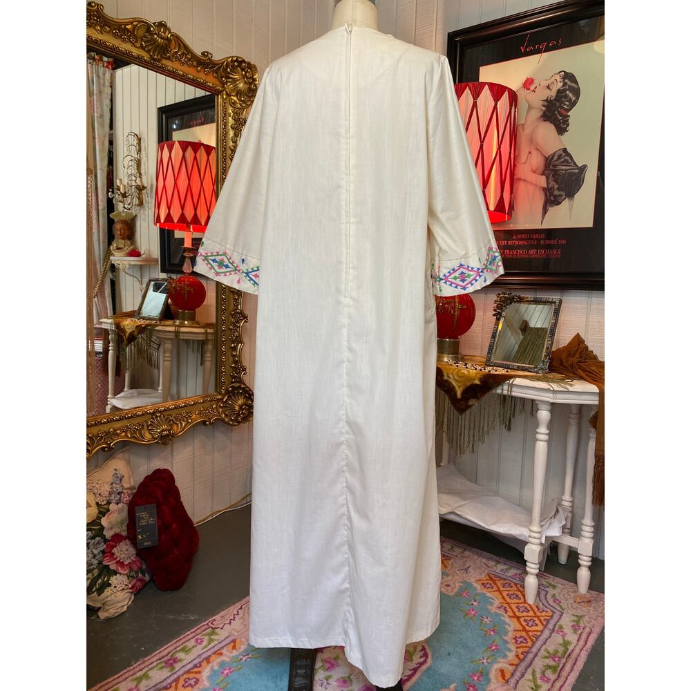 vintage 1970s cotton embroidered kaftan 70s loungewear southwestern maxi dress - Picture 10 of 10